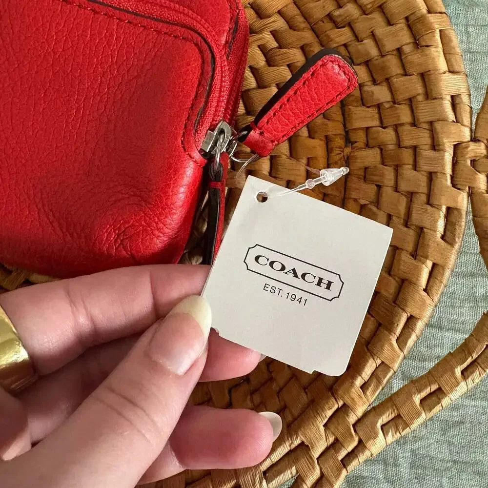 Coach F66179 Vermillion Pebble Leather Double Zip Coin Case NWT